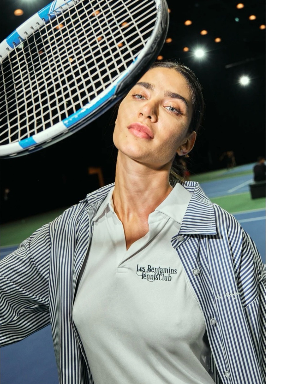 Les Benjamins Tennis Club White blue Striped Shirt oversized size xxs